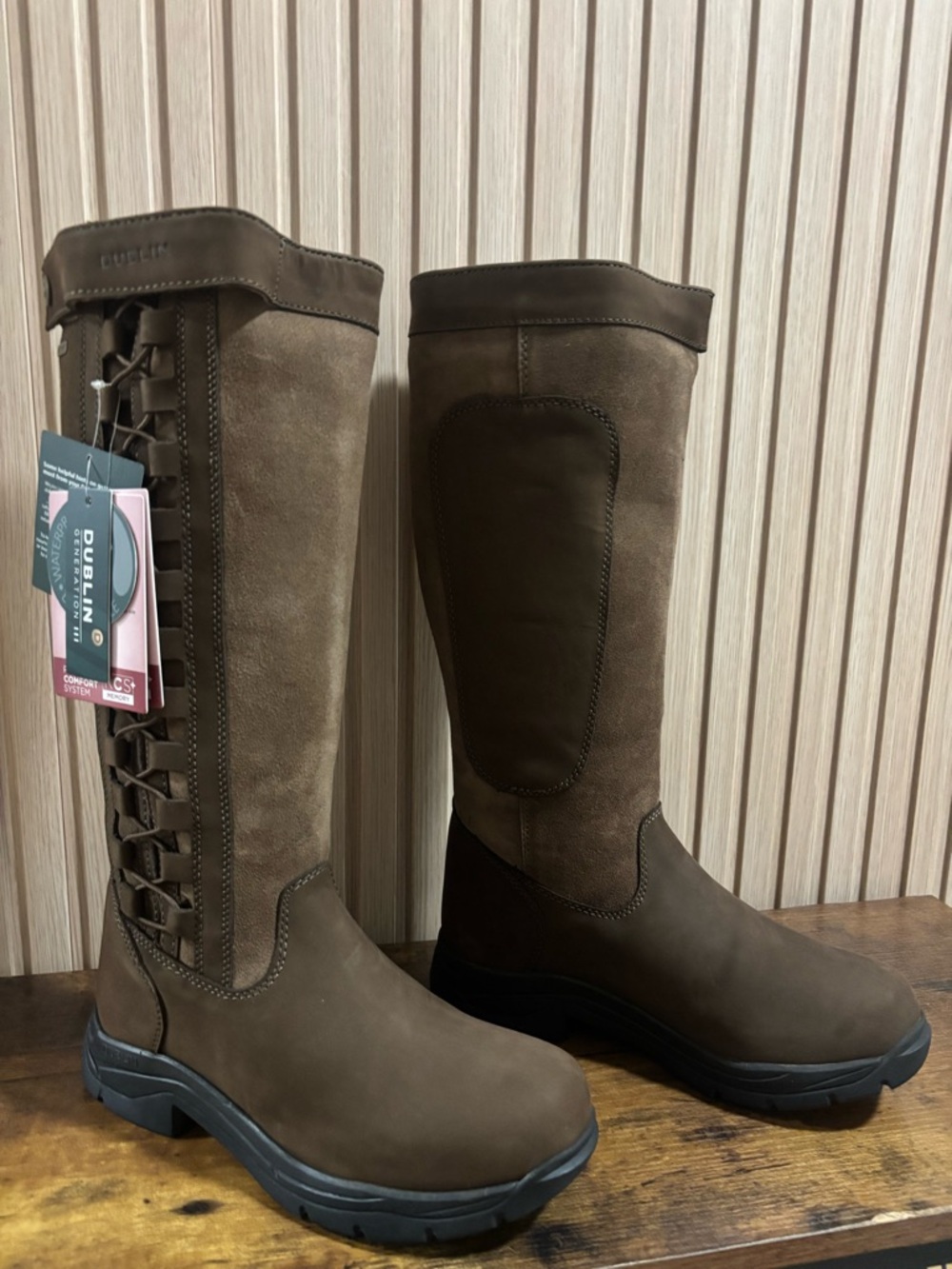 Dublin Pinnacle III - Brown Suede Lace-Panel Tall Boots - New CW Tags